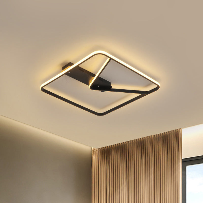 18"/23.5" W LED Bedroom Ceiling Lighting Simplicity Black Flush Mount with Square Aluminum Frame in Warm/White Light Black Clearhalo 'Ceiling Lights' 'Close To Ceiling Lights' 'Close to ceiling' 'Flush mount' Lighting' 1455466