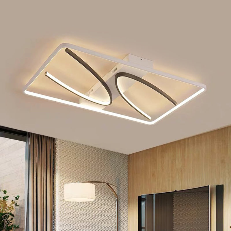 Rectangular Ceiling Flush Light Modernism Aluminum Black-White LED Flush Mount Lamp in Warm/White Light with Curve Design - Clearhalo - 'Ceiling Lights' - 'Close To Ceiling Lights' - 'Close to ceiling' - 'Flush mount' - Lighting' - 1455472
