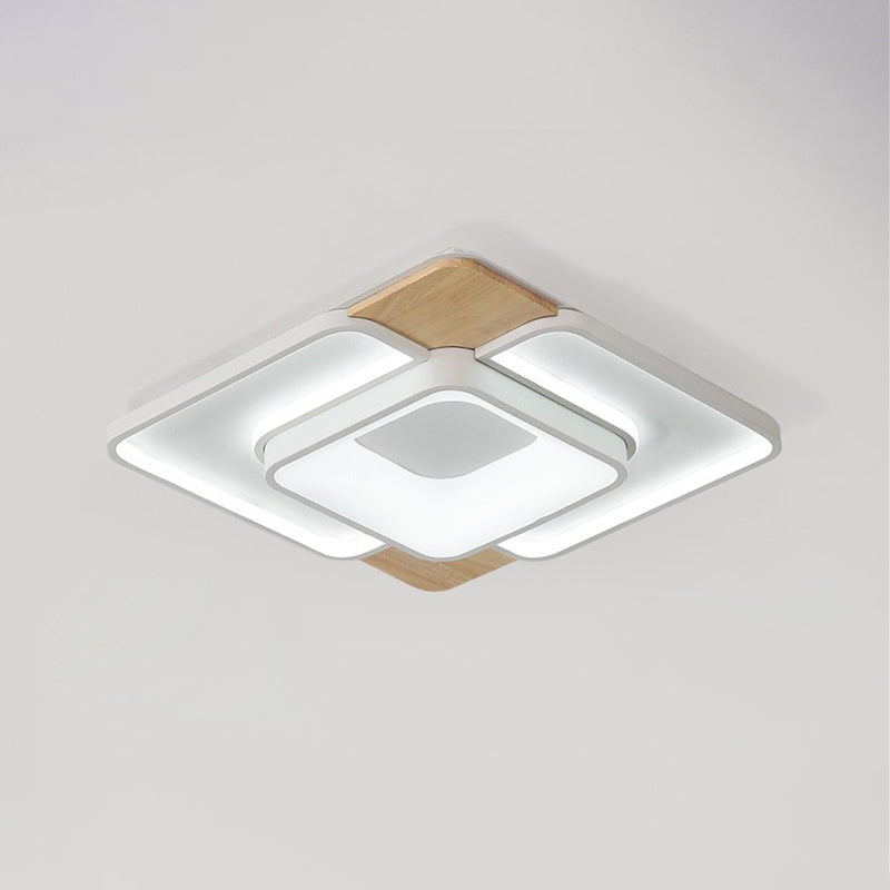 Nordic Overlapped Square Flushmount Acrylic Bedroom 16"/19.5" Wide LED Ceiling Light in White-Wood, Warm/White Light