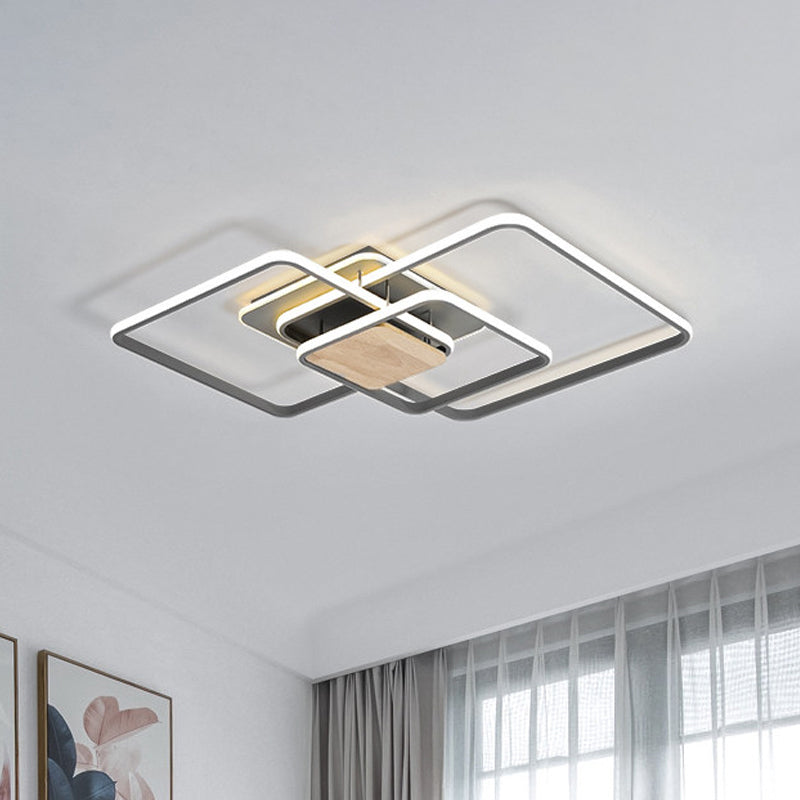 Lounge LED Flush Mounted Light Modern Grey and Wood Ceiling Fixture with Stacked Square Acrylic Frame, Warm/White Light - Clearhalo - 'Ceiling Lights' - 'Close To Ceiling Lights' - 'Close to ceiling' - 'Flush mount' - Lighting' - 1455482