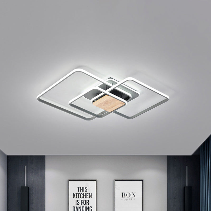Lounge LED Flush Mounted Light Modern Grey and Wood Ceiling Fixture with Stacked Square Acrylic Frame, Warm/White Light - Grey - Clearhalo - 'Ceiling Lights' - 'Close To Ceiling Lights' - 'Close to ceiling' - 'Flush mount' - Lighting' - 1455483