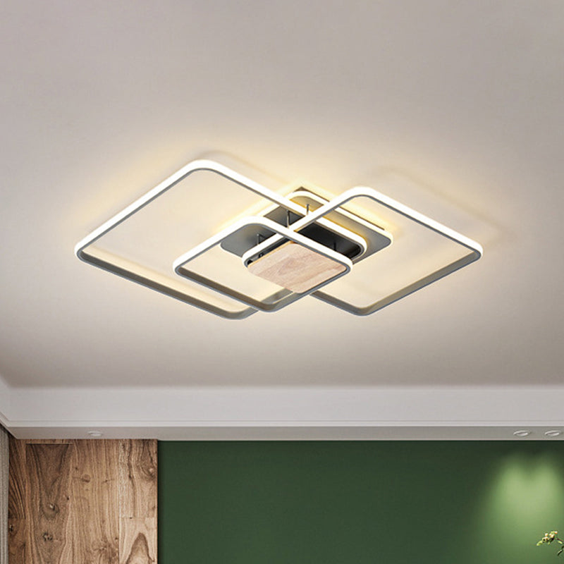 Lounge LED Flush Mounted Light Modern Grey and Wood Ceiling Fixture with Stacked Square Acrylic Frame, Warm/White Light - Clearhalo - 'Ceiling Lights' - 'Close To Ceiling Lights' - 'Close to ceiling' - 'Flush mount' - Lighting' - 1455484