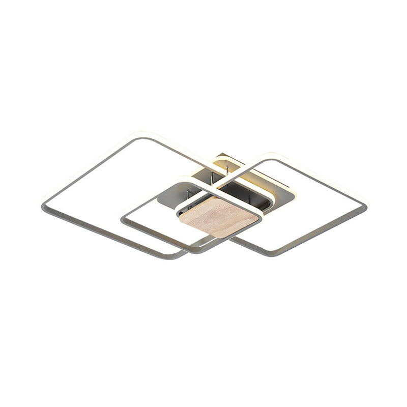 Lounge LED Flush Mounted Light Modern Grey and Wood Ceiling Fixture with Stacked Square Acrylic Frame, Warm/White Light - Clearhalo - 'Ceiling Lights' - 'Close To Ceiling Lights' - 'Close to ceiling' - 'Flush mount' - Lighting' - 1455485