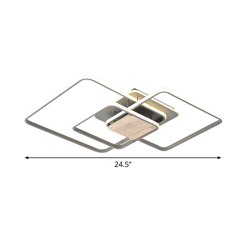 Lounge LED Flush Mounted Light Modern Grey and Wood Ceiling Fixture with Stacked Square Acrylic Frame, Warm/White Light - Clearhalo - 'Ceiling Lights' - 'Close To Ceiling Lights' - 'Close to ceiling' - 'Flush mount' - Lighting' - 1455486
