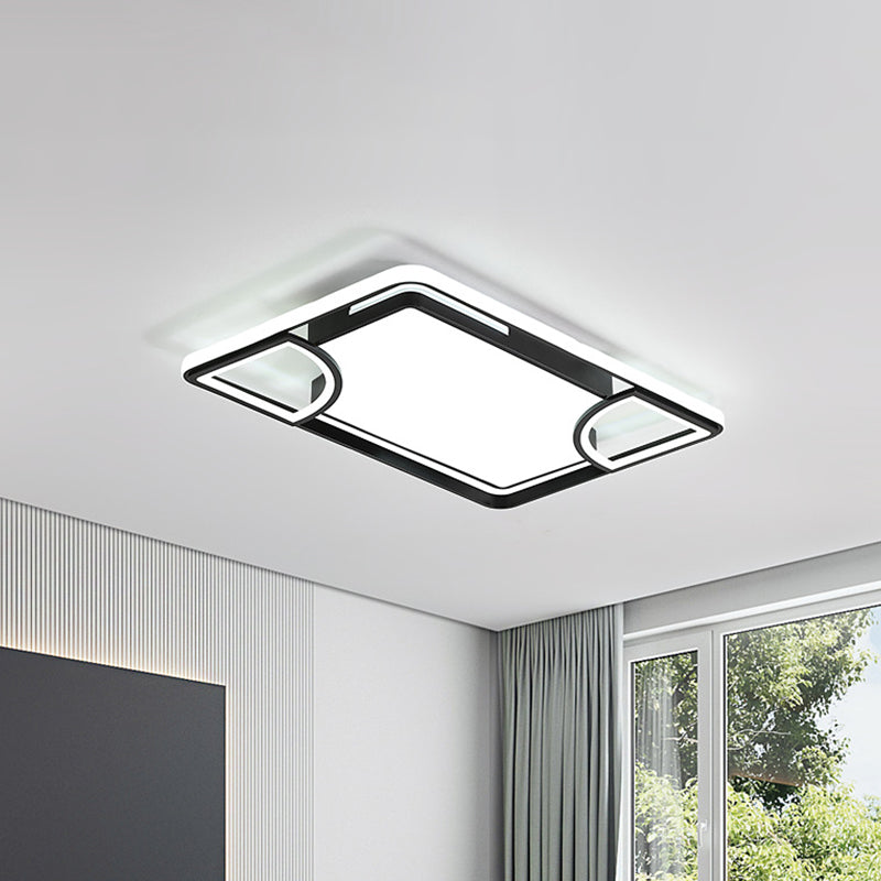 Black Thin Rectangle Ceiling Flush Modern Acrylic LED Flushmount Lighting in Warm/White Light with Sector Cutouts Design - Black - Clearhalo - 'Ceiling Lights' - 'Close To Ceiling Lights' - 'Close to ceiling' - 'Flush mount' - Lighting' - 1455488
