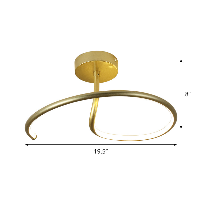 Curl Semi Mount Lighting Simplicity Acrylic Gold Finish 16"/19.5" Wide LED Ceiling Flush Light Clearhalo 'Ceiling Lights' 'Close To Ceiling Lights' 'Close to ceiling' 'Semi-flushmount' Lighting' 1455527