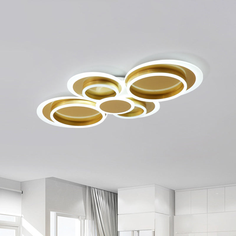 Mid-Century Ripplet Iron Ceiling Lighting LED Flush Mount Fixture in Gold for Parlor, Warm/White Light Clearhalo 'Ceiling Lights' 'Close To Ceiling Lights' 'Close to ceiling' 'Flush mount' Lighting' 1455553