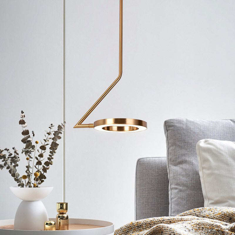 Rotatable Gold Loop Drop Pendant Simple Stylish Iron LED Hanging Light Kit with Zigzag Shaped Arm Clearhalo 'Ceiling Lights' 'Modern Pendants' 'Modern' 'Pendant Lights' 'Pendants' Lighting' 1455564