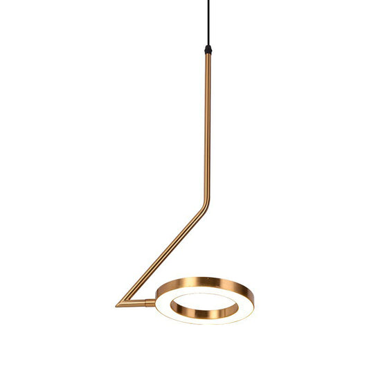 Rotatable Gold Loop Drop Pendant Simple Stylish Iron LED Hanging Light Kit with Zigzag Shaped Arm Clearhalo 'Ceiling Lights' 'Modern Pendants' 'Modern' 'Pendant Lights' 'Pendants' Lighting' 1455566