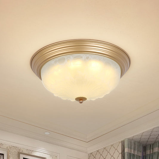 Gold 2/3 Heads Ceiling Light Colonial White Glass Bowl Shape Flush Mount Recessed Lighting, 16"/19.5" Width Clearhalo 'Ceiling Lights' 'Close To Ceiling Lights' 'Close to ceiling' 'Flush mount' Lighting' 1455615