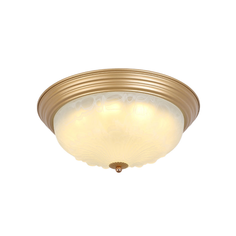 Gold 2/3 Heads Ceiling Light Colonial White Glass Bowl Shape Flush Mount Recessed Lighting, 16"/19.5" Width Clearhalo 'Ceiling Lights' 'Close To Ceiling Lights' 'Close to ceiling' 'Flush mount' Lighting' 1455616