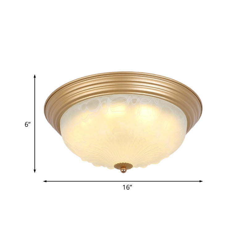 Gold 2/3 Heads Ceiling Light Colonial White Glass Bowl Shape Flush Mount Recessed Lighting, 16"/19.5" Width Clearhalo 'Ceiling Lights' 'Close To Ceiling Lights' 'Close to ceiling' 'Flush mount' Lighting' 1455617