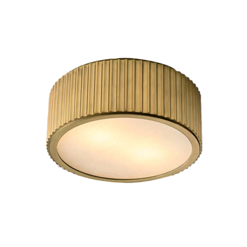Frosted Glass Gold Ceiling Fixture Circular 3 Bulbs Colonialism Flush Mount Recessed Lighting, 12"/16" Wide Clearhalo 'Ceiling Lights' 'Close To Ceiling Lights' 'Close to ceiling' 'Flush mount' Lighting' 1455632