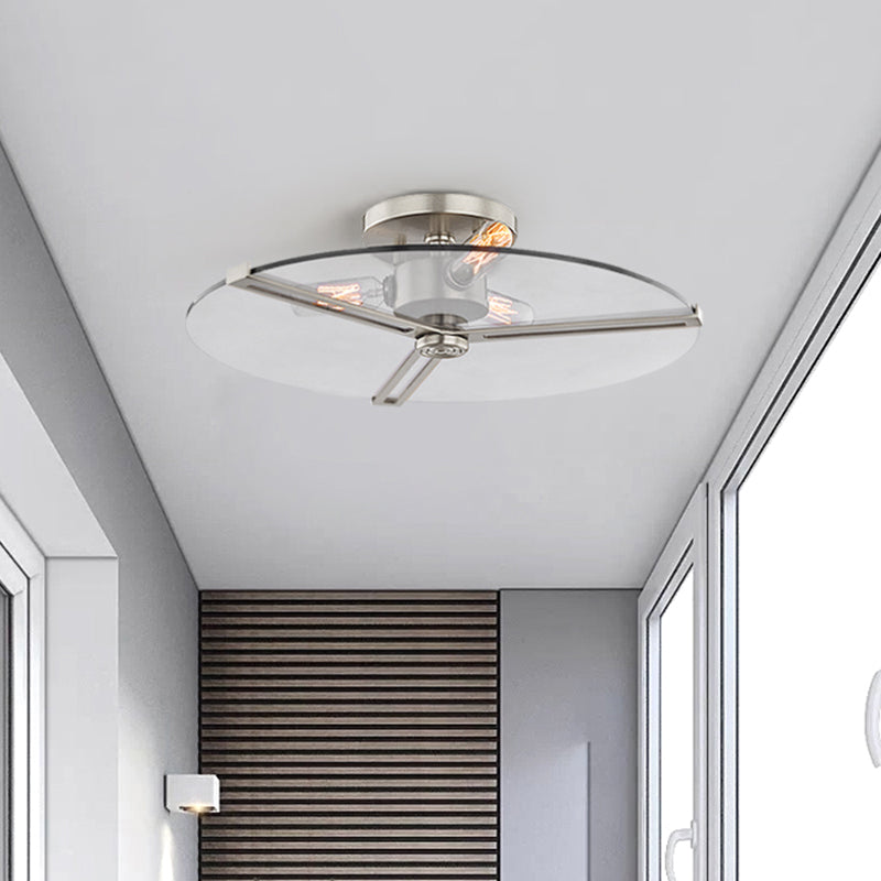 3 Lights Clear Glass Ceiling Lamp Colonialism Chrome/Gold Disk Bedroom Semi Flush Mount Light Fixture Clearhalo 'Ceiling Lights' 'Close To Ceiling Lights' 'Close to ceiling' 'Glass shade' 'Glass' 'Pendant Lights' 'Semi-flushmount' Lighting' 1455636