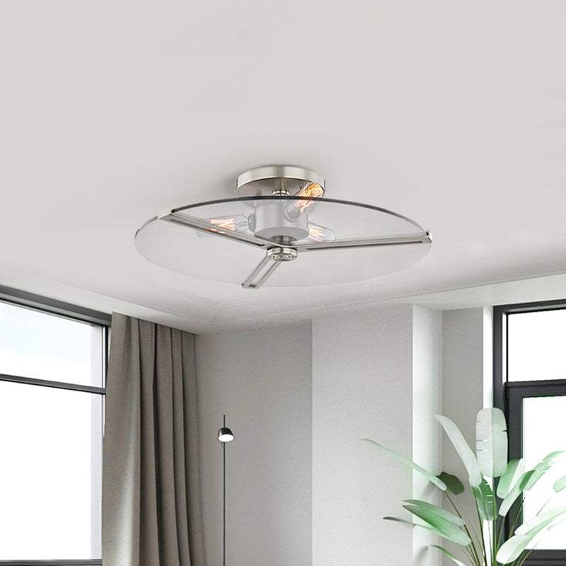 3 Lights Clear Glass Ceiling Lamp Colonialism Chrome/Gold Disk Bedroom Semi Flush Mount Light Fixture Clearhalo 'Ceiling Lights' 'Close To Ceiling Lights' 'Close to ceiling' 'Glass shade' 'Glass' 'Pendant Lights' 'Semi-flushmount' Lighting' 1455637