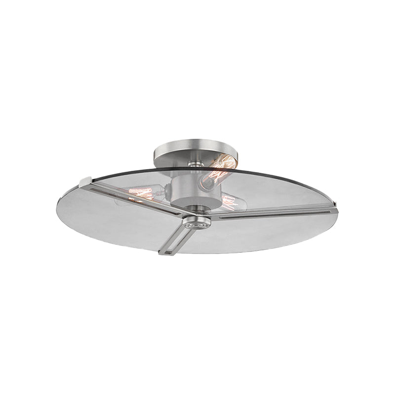 3 Lights Clear Glass Ceiling Lamp Colonialism Chrome/Gold Disk Bedroom Semi Flush Mount Light Fixture Clearhalo 'Ceiling Lights' 'Close To Ceiling Lights' 'Close to ceiling' 'Glass shade' 'Glass' 'Pendant Lights' 'Semi-flushmount' Lighting' 1455638
