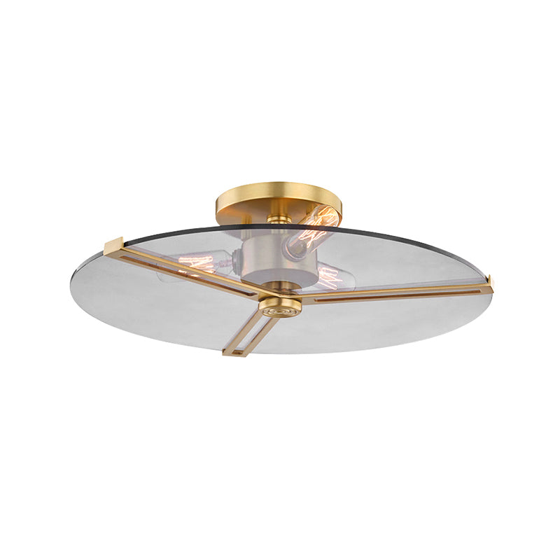 3 Lights Clear Glass Ceiling Lamp Colonialism Chrome/Gold Disk Bedroom Semi Flush Mount Light Fixture Clearhalo 'Ceiling Lights' 'Close To Ceiling Lights' 'Close to ceiling' 'Glass shade' 'Glass' 'Pendant Lights' 'Semi-flushmount' Lighting' 1455643