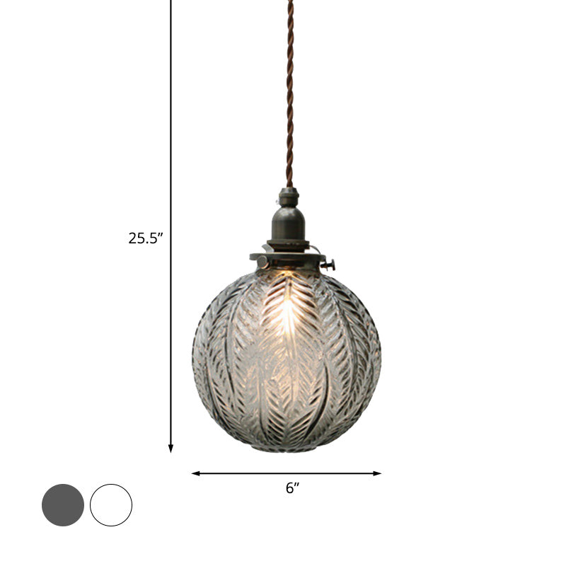 Colonial Global Pendant Light Fixture 1-Head Clear/Smoke Gray Glass Hanging Lamp Kit with Feather Design Clearhalo 'Ceiling Lights' 'Close To Ceiling Lights' 'Glass shade' 'Glass' 'Pendant Lights' 'Pendants' Lighting' 1455759