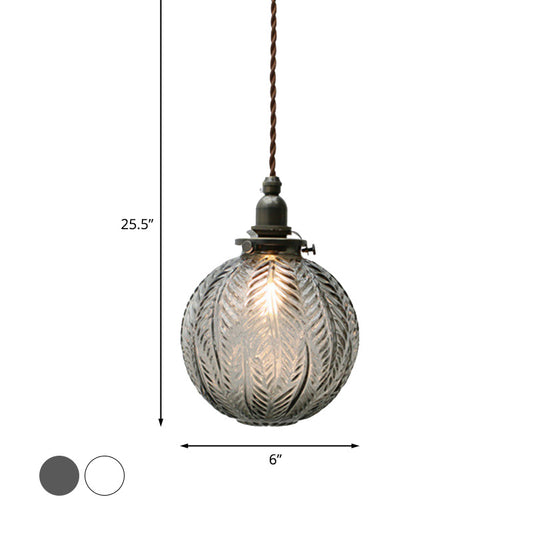 Colonial Global Pendant Light Fixture 1-Head Clear/Smoke Gray Glass Hanging Lamp Kit with Feather Design Clearhalo 'Ceiling Lights' 'Close To Ceiling Lights' 'Glass shade' 'Glass' 'Pendant Lights' 'Pendants' Lighting' 1455759