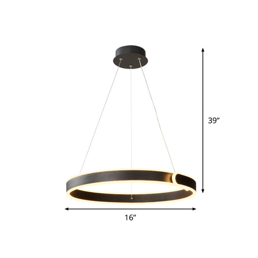 Circular LED Chandelier Light Simplicity Acrylic Dining Table Suspension Pendant in Black, 16"/19.5" Diameter Clearhalo 'Ceiling Lights' 'Chandeliers' 'Modern Chandeliers' 'Modern' Lighting' 1455823