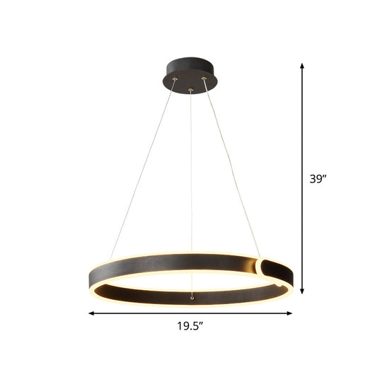 Circular LED Chandelier Light Simplicity Acrylic Dining Table Suspension Pendant in Black, 16"/19.5" Diameter Clearhalo 'Ceiling Lights' 'Chandeliers' 'Modern Chandeliers' 'Modern' Lighting' 1455824