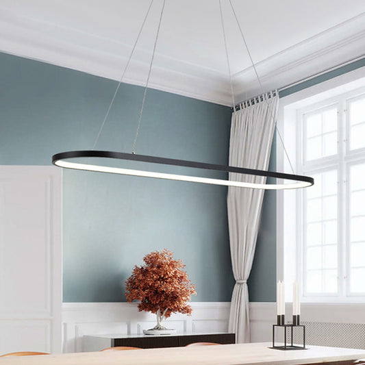 19.5"/27.5" W Dining Room LED Chandelier Minimalism Black Pendant Light with Elliptical Acrylic Frame Black