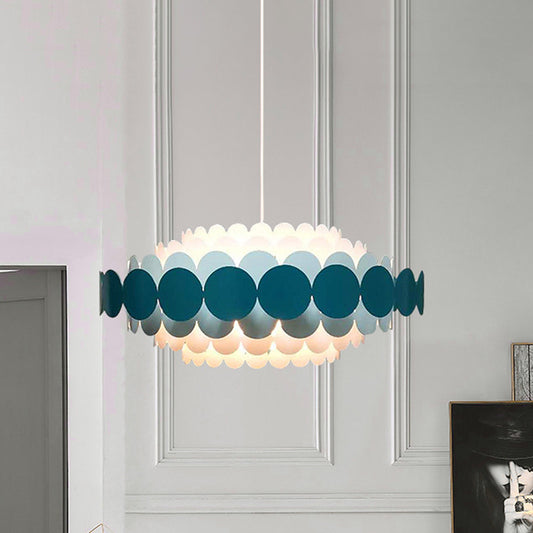 Red/Green Circle Tiers Chandelier Lamp Modernist 3-Light Metal Hanging Pendant Light for Living Room Green Clearhalo 'Ceiling Lights' 'Chandeliers' 'Modern Chandeliers' 'Modern' Lighting' 1455874