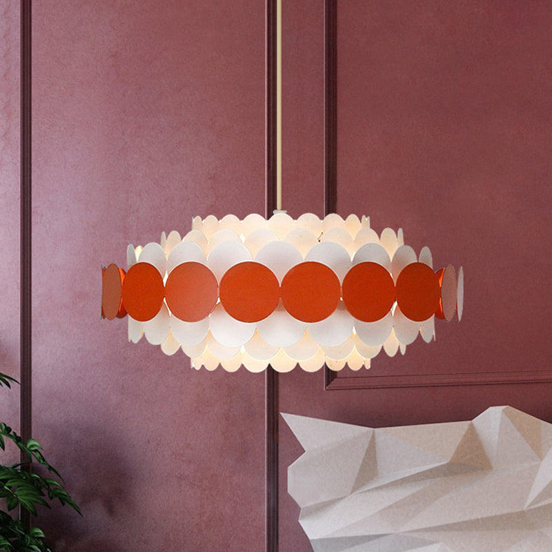 Red/Green Circle Tiers Chandelier Lamp Modernist 3-Light Metal Hanging Pendant Light for Living Room Clearhalo 'Ceiling Lights' 'Chandeliers' 'Modern Chandeliers' 'Modern' Lighting' 1455878