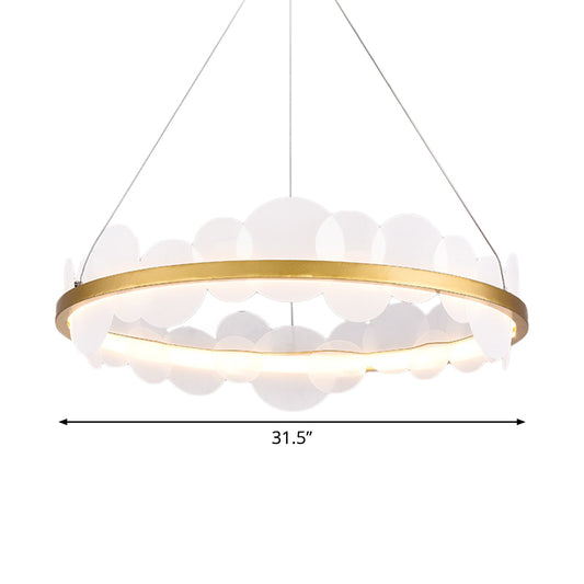Mid Century Loop Metal Chandelier LED Pendant Ceiling Light in Gold with Acrylic Bubble Flakes Decor Clearhalo 'Ceiling Lights' 'Chandeliers' 'Modern Chandeliers' 'Modern' Lighting' 1455886