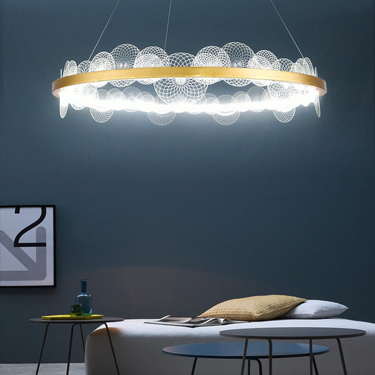 Transparent Flaked Hanging Lamp Retro Stylish Acrylic LED Chandelier with Gold Hoop Clearhalo 'Ceiling Lights' 'Chandeliers' 'Modern Chandeliers' 'Modern' Lighting' 1455889