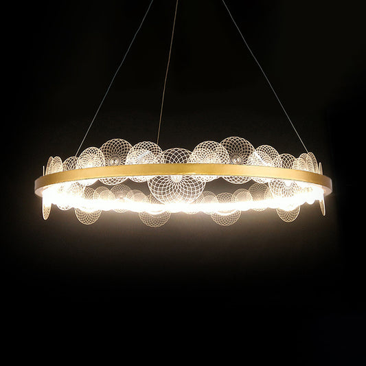 Transparent Flaked Hanging Lamp Retro Stylish Acrylic LED Chandelier with Gold Hoop Clearhalo 'Ceiling Lights' 'Chandeliers' 'Modern Chandeliers' 'Modern' Lighting' 1455890