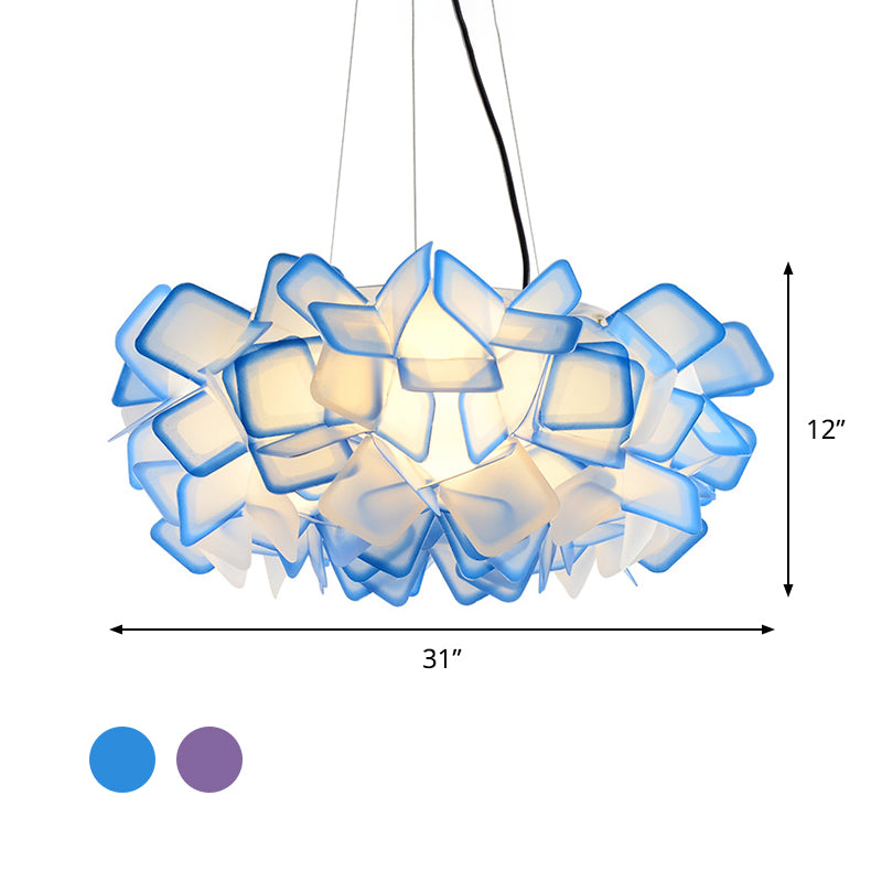 Hand-Worked Blooming LED Chandelier Modern Stylish Acrylic Blue/Purple Suspended Lighting Fixture, 21"/31" Wide Clearhalo 'Ceiling Lights' 'Modern Pendants' 'Modern' 'Pendant Lights' 'Pendants' Lighting' 1455897
