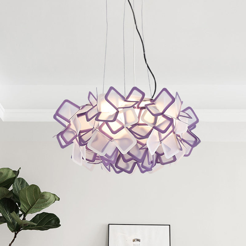 Hand-Worked Blooming LED Chandelier Modern Stylish Acrylic Blue/Purple Suspended Lighting Fixture, 21"/31" Wide Purple Clearhalo 'Ceiling Lights' 'Modern Pendants' 'Modern' 'Pendant Lights' 'Pendants' Lighting' 1455899