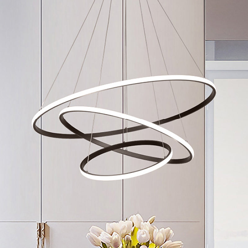 Black Tiered Slim Loop Chandelier Simplicity Aluminum LED Pendant Lighting in Warm/White Light for Living Room Black Clearhalo 'Ceiling Lights' 'Chandeliers' 'Modern Chandeliers' 'Modern' Lighting' 1455902