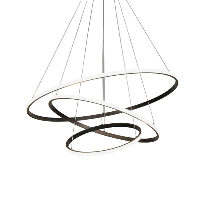Black Tiered Slim Loop Chandelier Simplicity Aluminum LED Pendant Lighting in Warm/White Light for Living Room Clearhalo 'Ceiling Lights' 'Chandeliers' 'Modern Chandeliers' 'Modern' Lighting' 1455904