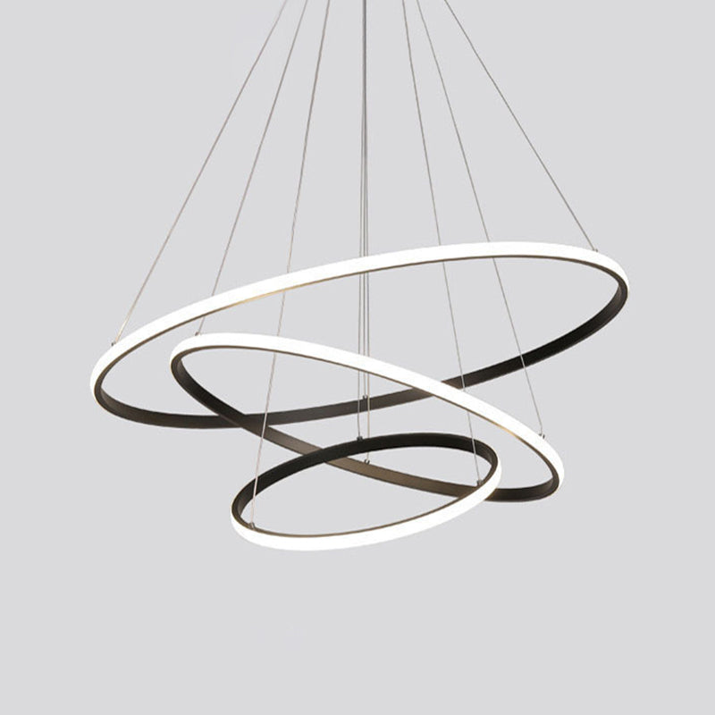 Black Tiered Slim Loop Chandelier Simplicity Aluminum LED Pendant Lighting in Warm/White Light for Living Room Clearhalo 'Ceiling Lights' 'Chandeliers' 'Modern Chandeliers' 'Modern' Lighting' 1455905