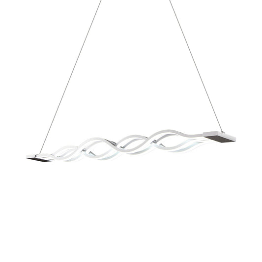 Iron Surge Design Linear Chandelier Minimal White LED Pendant Lamp in Warm/White Light over Table