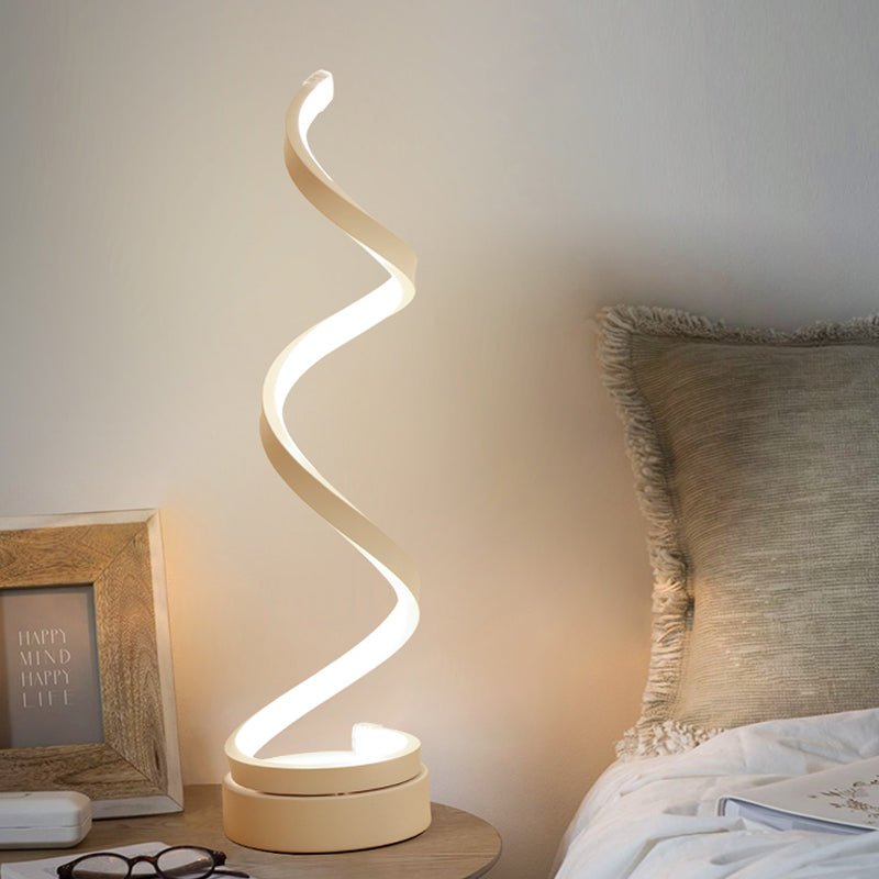 Minimalist Stylish Swirl LED Table Lamp Acrylic Bedroom Night Lighting in White with Plug In Cord White Clearhalo 'Lamps' 'Table Lamps' Lighting' 1455937