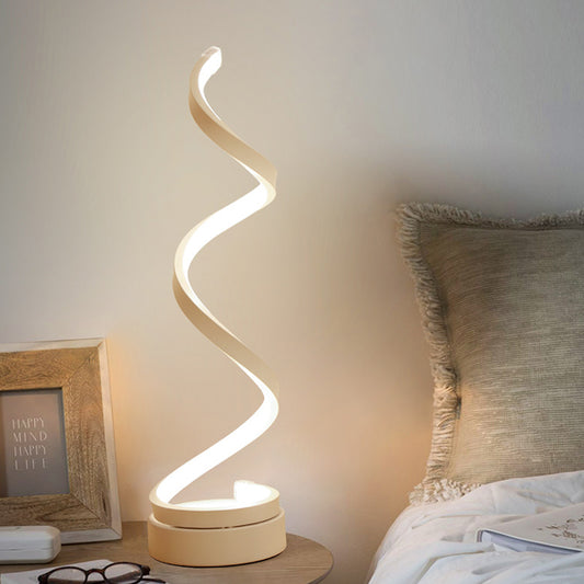 Minimalist Stylish Swirl LED Table Lamp Acrylic Bedroom Night Lighting in White with Plug In Cord White Clearhalo 'Lamps' 'Table Lamps' Lighting' 1455937