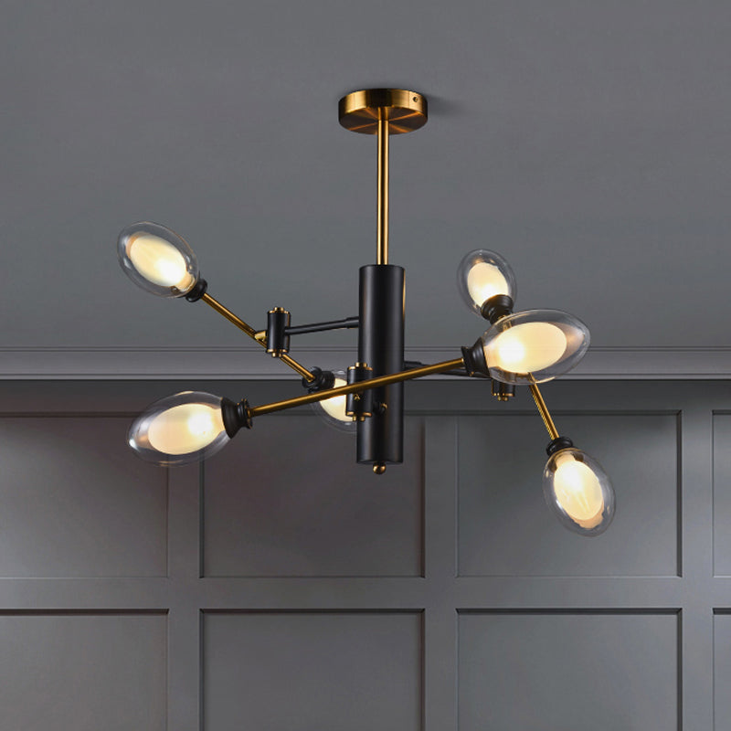 Dual Eggshell Clear Glass Ceiling Light Postmodern 6 Bulbs Black-Brass Semi Flush Chandelier with Rotating Arm Design Clear Clearhalo 'Ceiling Lights' 'Close To Ceiling Lights' 'Close to ceiling' 'Semi-flushmount' Lighting' 1455998