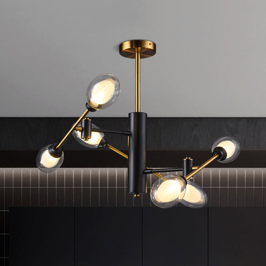 Dual Eggshell Clear Glass Ceiling Light Postmodern 6 Bulbs Black-Brass Semi Flush Chandelier with Rotating Arm Design Clearhalo 'Ceiling Lights' 'Close To Ceiling Lights' 'Close to ceiling' 'Semi-flushmount' Lighting' 1455999