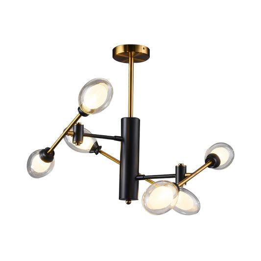 Dual Eggshell Clear Glass Ceiling Light Postmodern 6 Bulbs Black-Brass Semi Flush Chandelier with Rotating Arm Design Clearhalo 'Ceiling Lights' 'Close To Ceiling Lights' 'Close to ceiling' 'Semi-flushmount' Lighting' 1456000