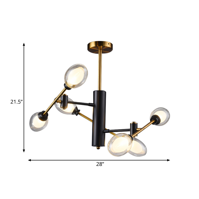Dual Eggshell Clear Glass Ceiling Light Postmodern 6 Bulbs Black-Brass Semi Flush Chandelier with Rotating Arm Design Clearhalo 'Ceiling Lights' 'Close To Ceiling Lights' 'Close to ceiling' 'Semi-flushmount' Lighting' 1456002