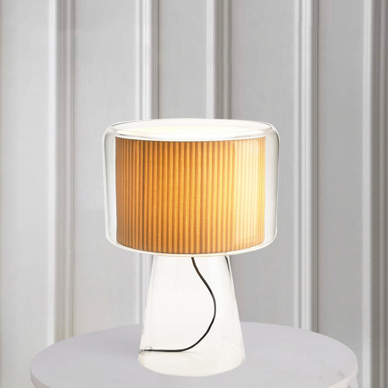 Clear Glass Fungus Plug-In Night Lamp Modernist Single White/Beige Table Light with Gathered Fabric Shade Inside Clearhalo 'Lamps' 'Table Lamps' Lighting' 1456018
