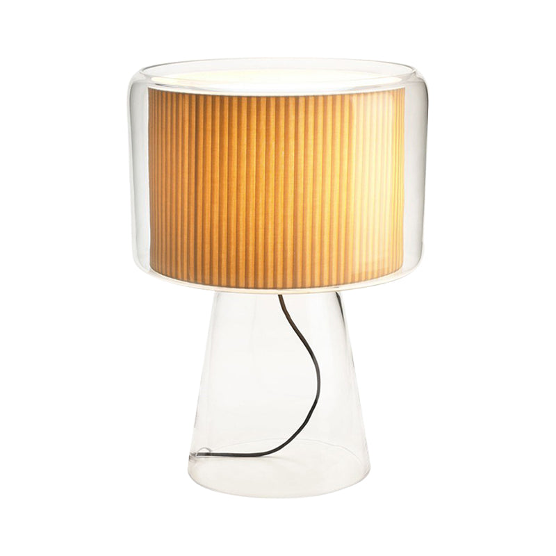 Clear Glass Fungus Plug-In Night Lamp Modernist Single White/Beige Table Light with Gathered Fabric Shade Inside Clearhalo 'Lamps' 'Table Lamps' Lighting' 1456020