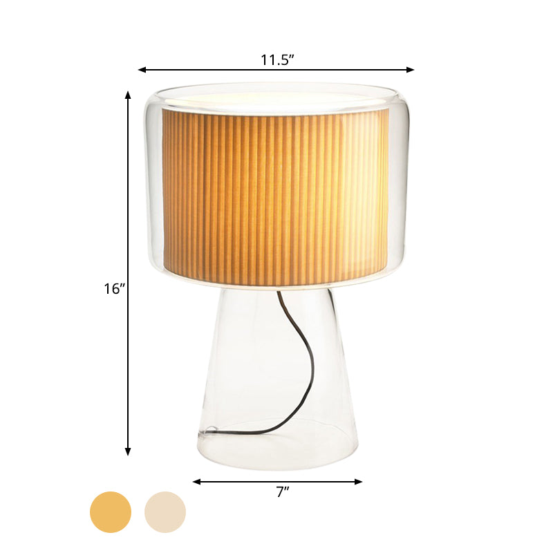 Clear Glass Fungus Plug-In Night Lamp Modernist Single White/Beige Table Light with Gathered Fabric Shade Inside Clearhalo 'Lamps' 'Table Lamps' Lighting' 1456021