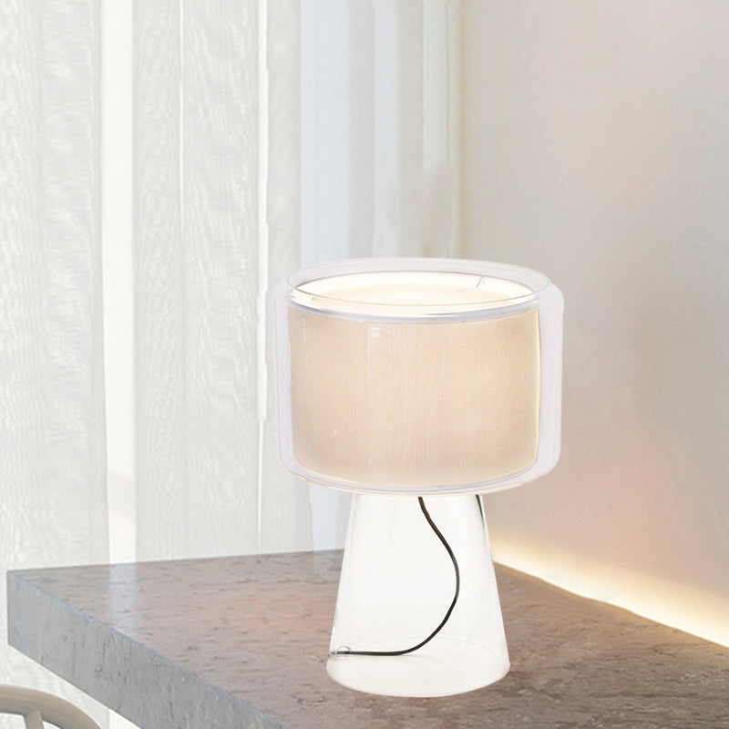 Clear Glass Fungus Plug-In Night Lamp Modernist Single White/Beige Table Light with Gathered Fabric Shade Inside Clearhalo 'Lamps' 'Table Lamps' Lighting' 1456024