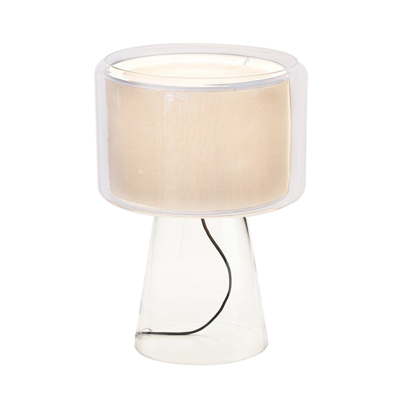 Clear Glass Fungus Plug-In Night Lamp Modernist Single White/Beige Table Light with Gathered Fabric Shade Inside Clearhalo 'Lamps' 'Table Lamps' Lighting' 1456025