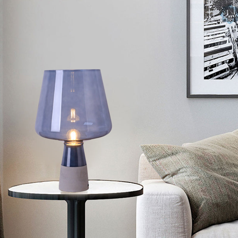 Truncated Cone Night Lighting Mid-Century Yellow/Blue Glass 1 Head Table Lamp with Open Top Design and Solid Concrete Base Clearhalo 'Lamps' 'Table Lamps' Lighting' 1456028