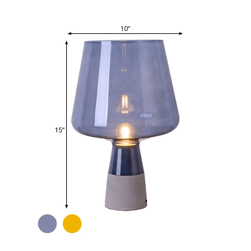 Truncated Cone Night Lighting Mid-Century Yellow/Blue Glass 1 Head Table Lamp with Open Top Design and Solid Concrete Base Clearhalo 'Lamps' 'Table Lamps' Lighting' 1456030